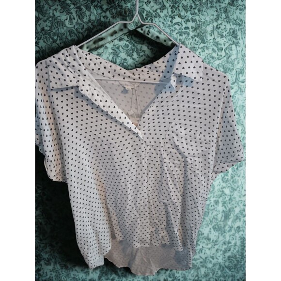 Polka Dot Heart Short Sleeve Blouse with Collar Sim & Sam XL Women's White Nwt - Picture 1 of 3